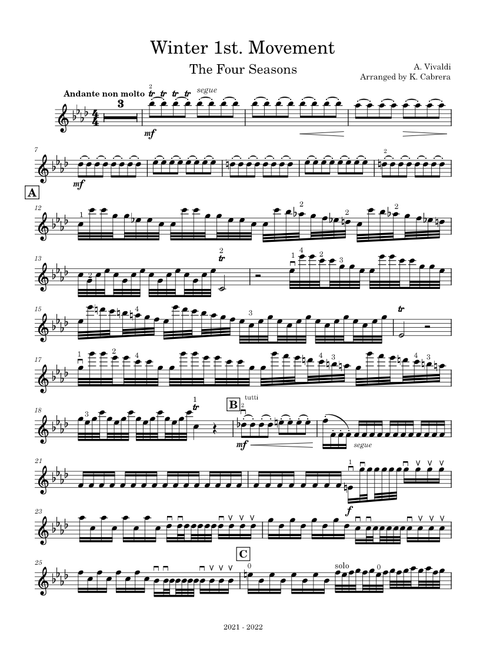 Winter 1st Movement, Allegro Non Molto (The Four Seasons) – Antonio Vivaldi Winter [Solo Violin]