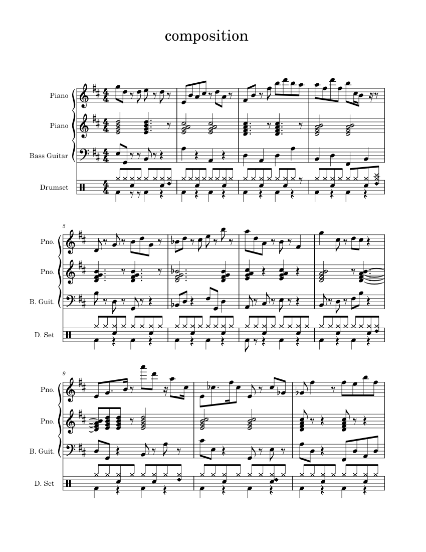 Comp1 Music composition 1a Sheet music for Piano, Bass guitar, Drum group (Mixed ...