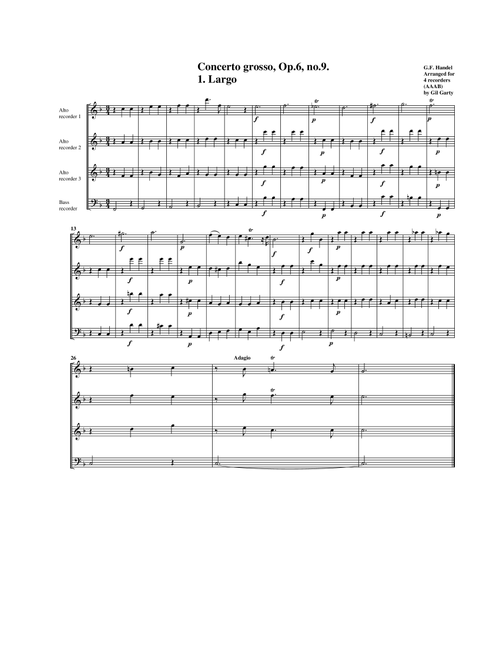 Concerto grosso Op.6, no.9 (arrangement for 4 recorders) (Arr. Gil Garty) - George Frideric Handel (Recorder Ensemble)