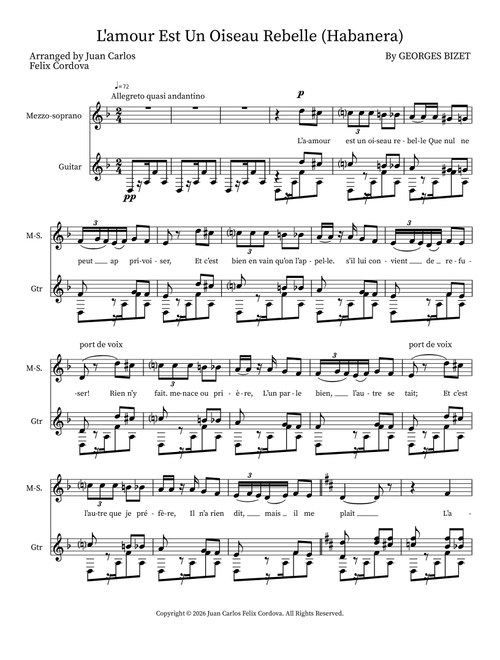 L'amour Est Un Oiseau Rebelle (Habanera) (Arr. Juan Carlos Felix Cordova) - Georges Bizet (Instrumental Duet)