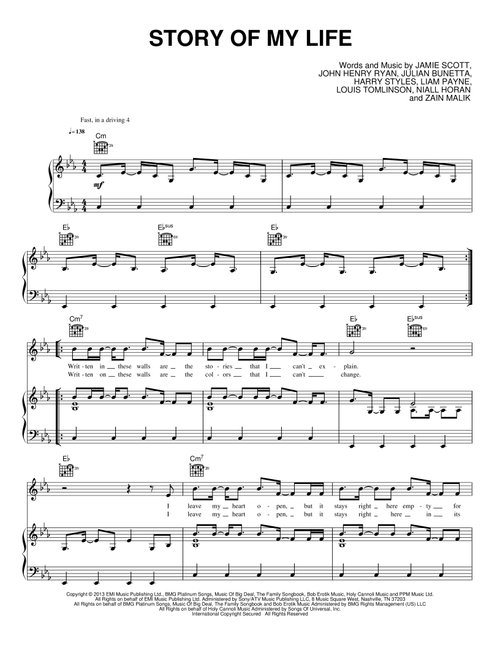 Story of My Life - One Direction (Piano-Vocal-Guitar)