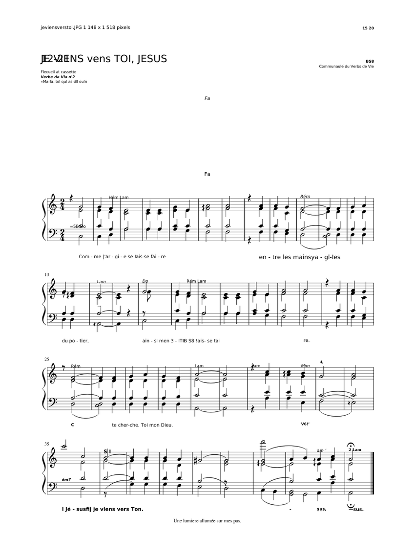 Je viens vers toi Jésus Sheet music for Piano (Solo) Je viens vers toi Jésus Sheet music for Piano (Solo)