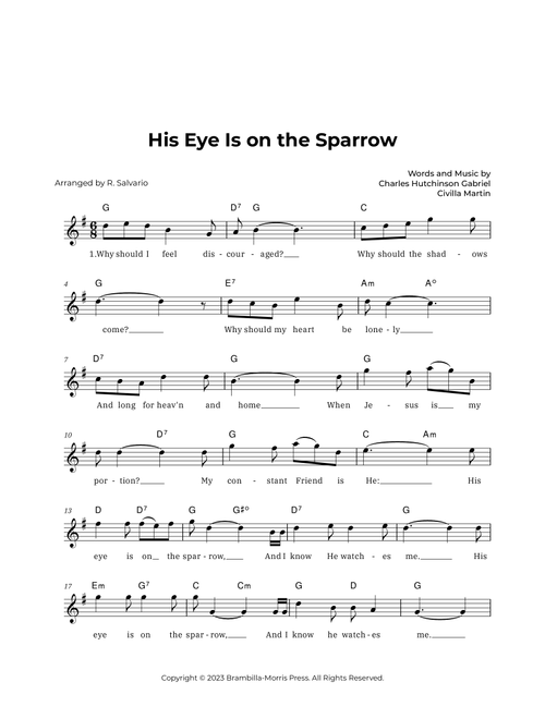 His Eye Is on the Sparrow (Key of G Major) (Arr. R. Salvario) - Charles Hutchinson Gabriel (Lead Sheet - Fake Book)