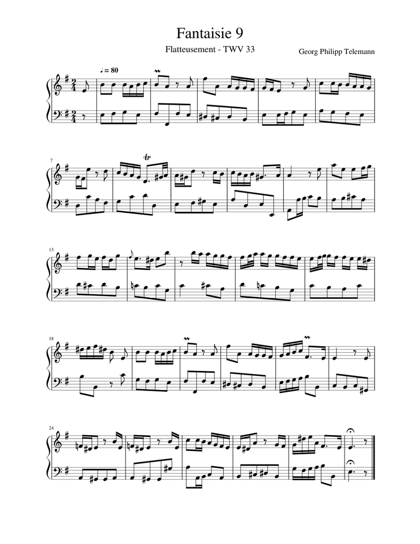 Pantera,VulgarDisplayOfpower,bandscore楽譜 Georg Philipp Telemann: Fantaisie 9 - Flateusement - TWV 33 Sheet