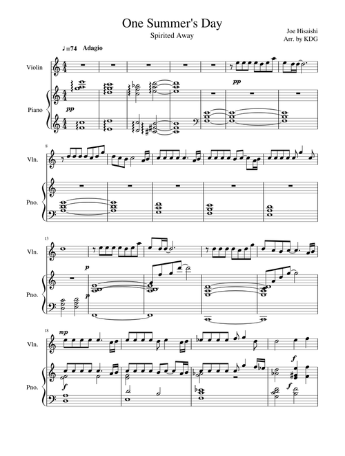 One Summer's Day Spirited Away violon piano