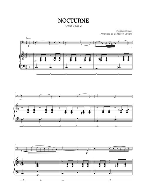 Chopin • Nocturne Opus 9 No. 2 | tuba sheet music w/ piano accompaniment (Arr. Benzaiten Editions) - Frédéric Chopin (Tuba and Piano)