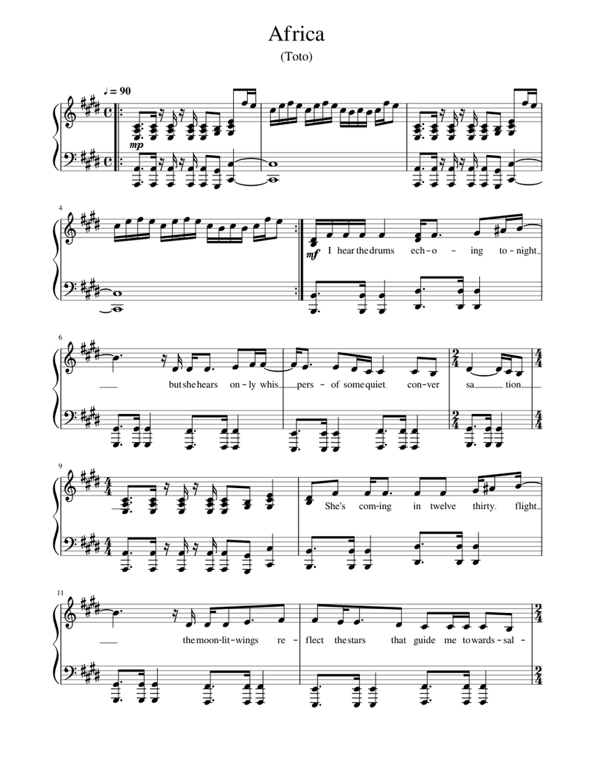Africa - Toto Sheet Music for Piano (Solo) | MuseScore.com