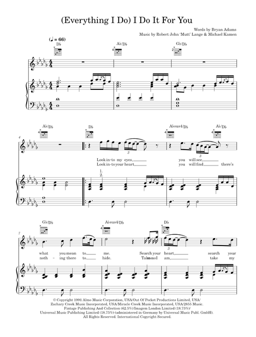 (Everything I Do) I Do It for You - Bryan Adams (Piano-Vocal-Guitar (Piano Accompaniment))