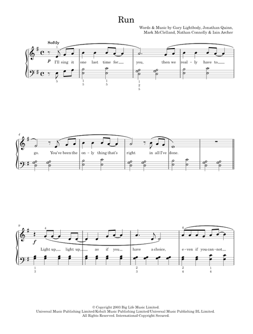 Run - Leona Lewis, Snow Patrol (Easy Piano)