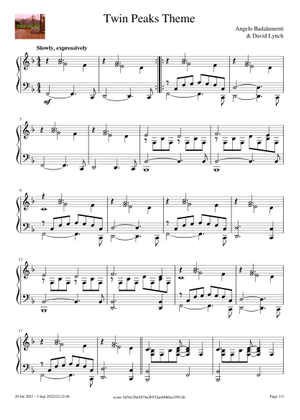Twin peaks piano solo ツインピークス Play Official version of Twin peaks theme Sheet Music by Angelo