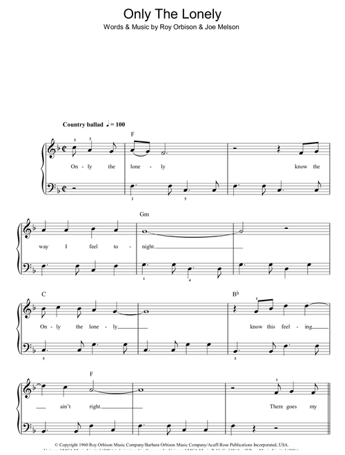 Only The Lonely - Roy Orbison (Easy Piano)