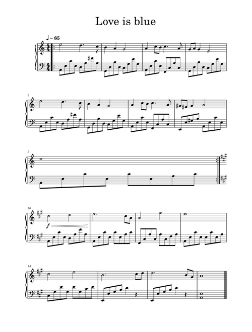 L'AMOUR EST BLEU  (LOVE IS BLUE) – Andre Popp (easy ver.)