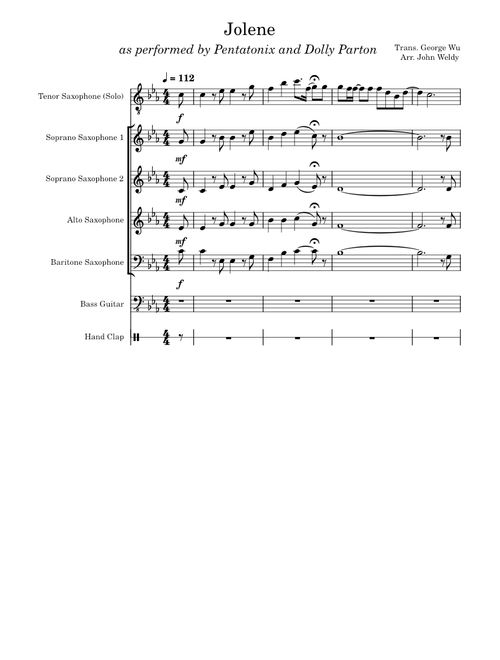Jolene – Dolly Parton for Sax Quartet + Bass