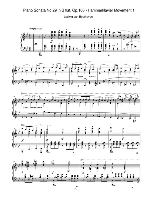 Piano Sonata No.29 in B flat, Op.106 - Hammerklavier Movement 1 (Arr. Ludwig Van Beethoven) (Piano Solo)