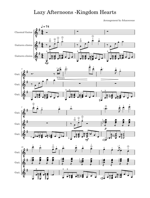 Lazy Afternoons - Kingdom Hearts II – Yoko Shimomura arrangement for guitar trio
