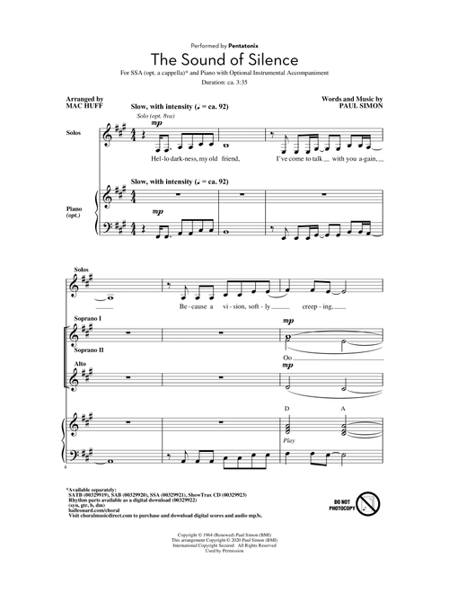 The Sound Of Silence (arr. Mac Huff) - Pentatonix, Simon & Garfunkel (Choral, SSA)