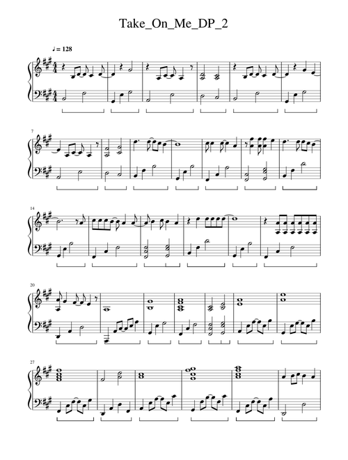 Take On Me Unplugged Piano