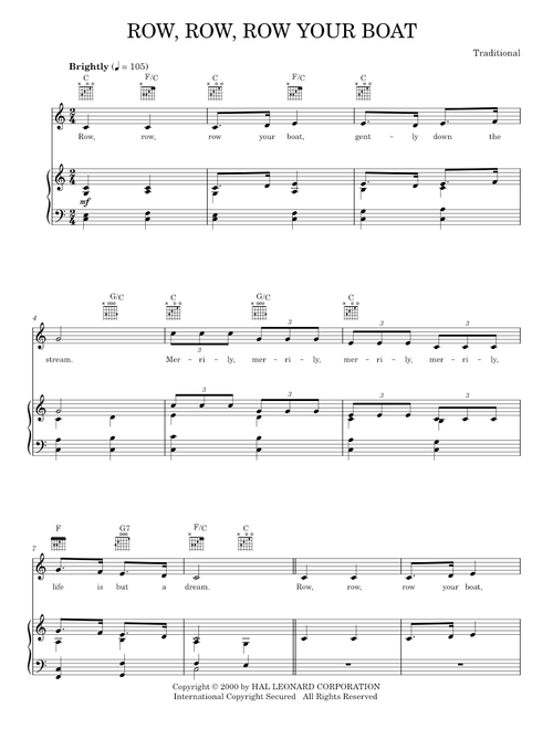 Row, Row, Row Your Boat - Traditional Welsh (Piano-Vocal-Guitar)