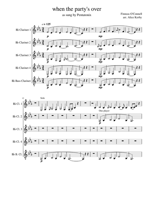 when the party's over (Pentatonix version) - easier key (clarinets)