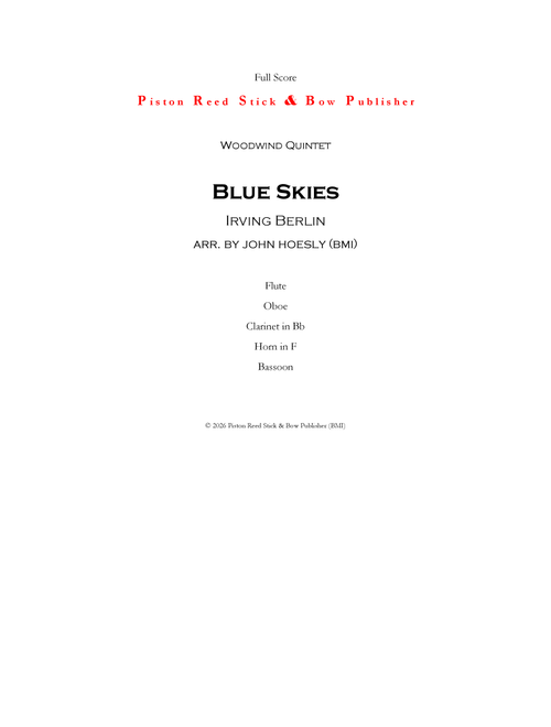 Blue Skies- for Woodwind Quintet (Arr. John Hoesly) - Irving Berlin (Woodwind Ensemble)