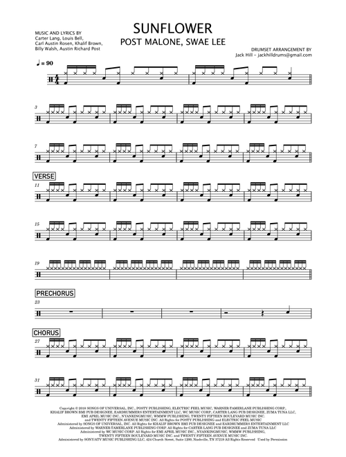 Sunflower (Arr. Jack Hill) - Post Malone & Swae Lee (Drums)