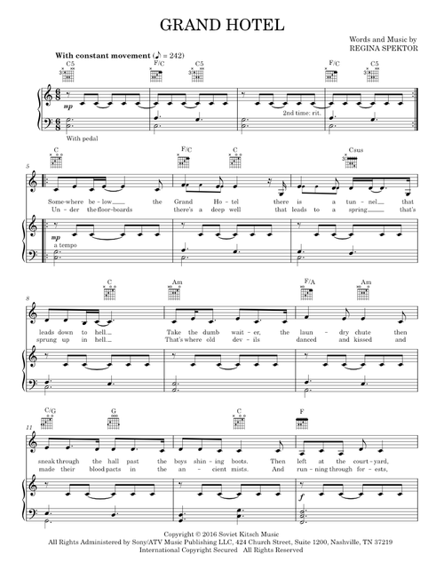 Grand hotel - Regina Spektor (Piano Vocal)