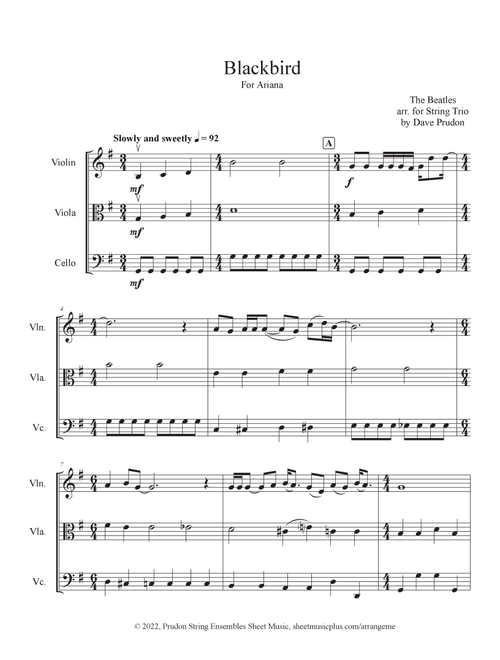 Blackbird (Arr. Dave Prudon) - The Beatles (String Ensemble)