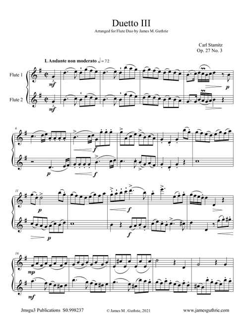 Stamitz: Duet Op. 27 No. 3 for Flute Duo (Arr. James M. Guthrie) - Carl Stamitz (Flute Duet)