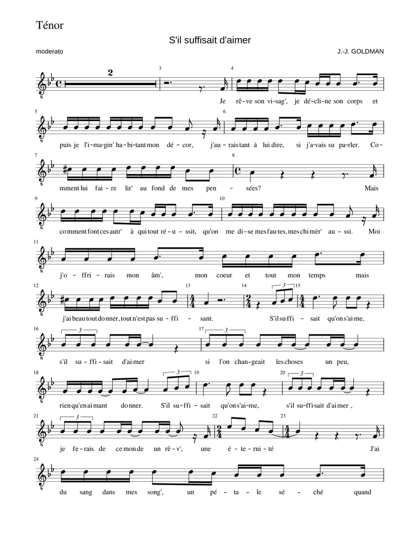 Partition Piano S Il Suffisait D Aimer S'il suffisait d'aimer Ténor Sheet music for Piano (Solo) | Musescore.com