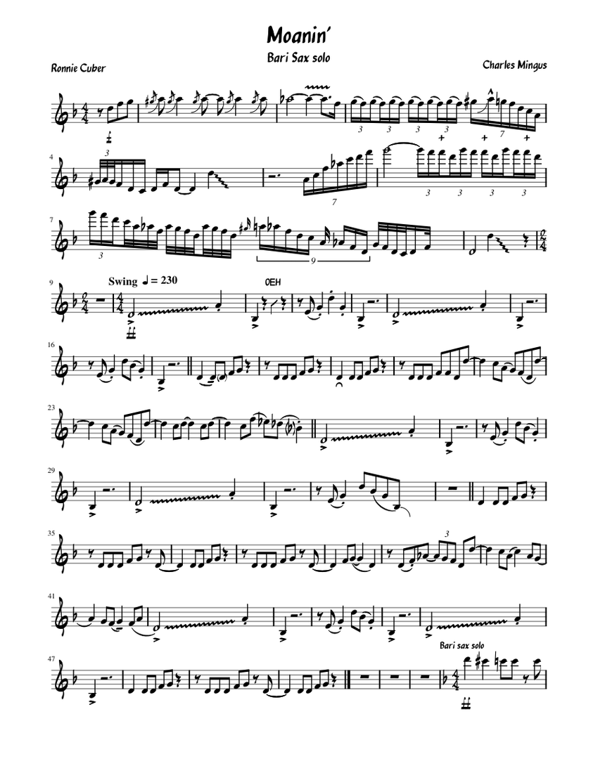 Moanin Sheet music for Saxophone baritone Jazz Band Musescore