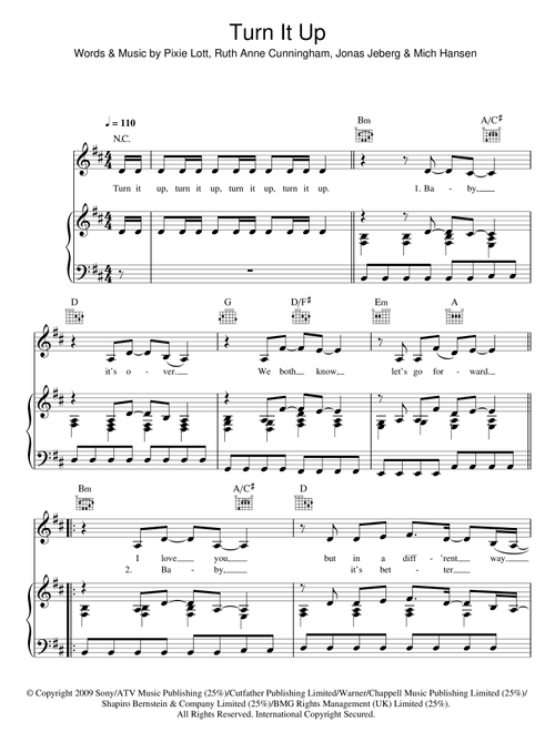 Turn It Up - Pixie Lott (Piano-Vocal-Guitar (Piano Accompaniment))