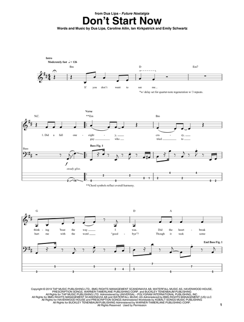 Don't Start Now - Dua Lipa (Bass Tab)