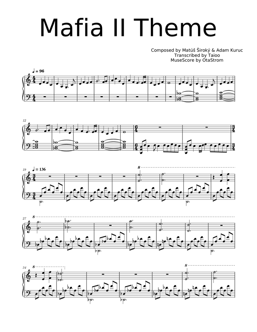 Mafia II Theme Sheet Music for Piano (Solo) easy | MuseScore.com