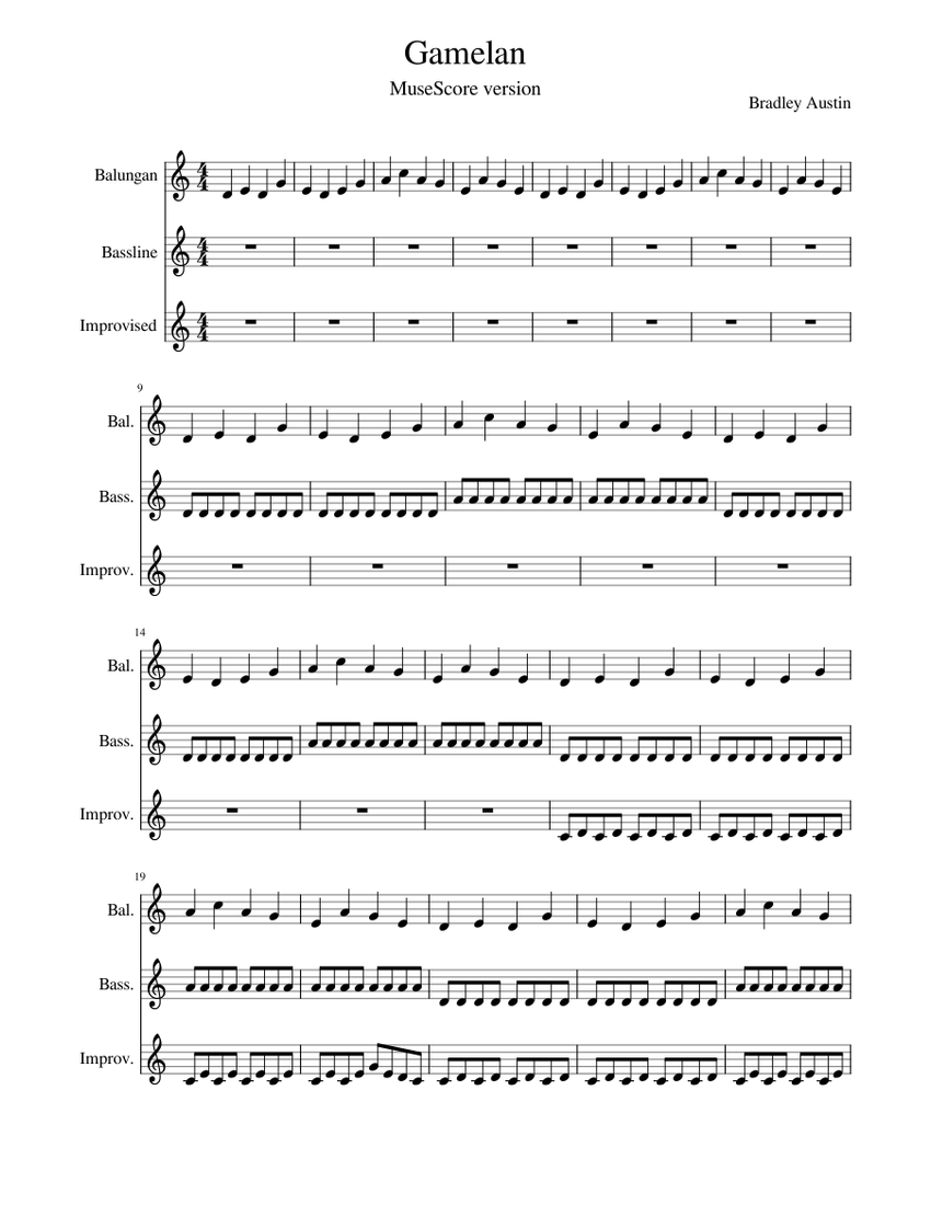 Gamelan Sheet music for Vibraphone, Glockenspiel, Xylophone (Percussion