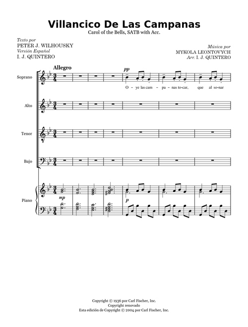 Villancico De Las Campanas - Mykola Leontovych & Peter J. Wilhousky | Arr. I. Josué Quintero