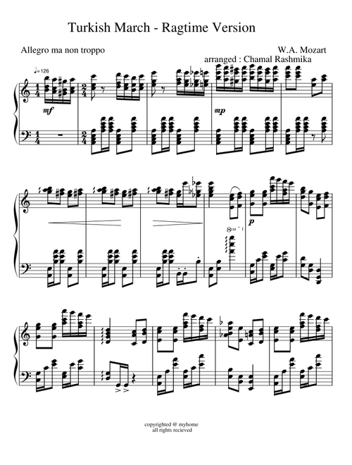 Turkish March (Rondo Alla Turca)-Ragtime Piano Arrangement (Arr. Chamal Rashmika) - W.A. Mozart (Piano Duet)