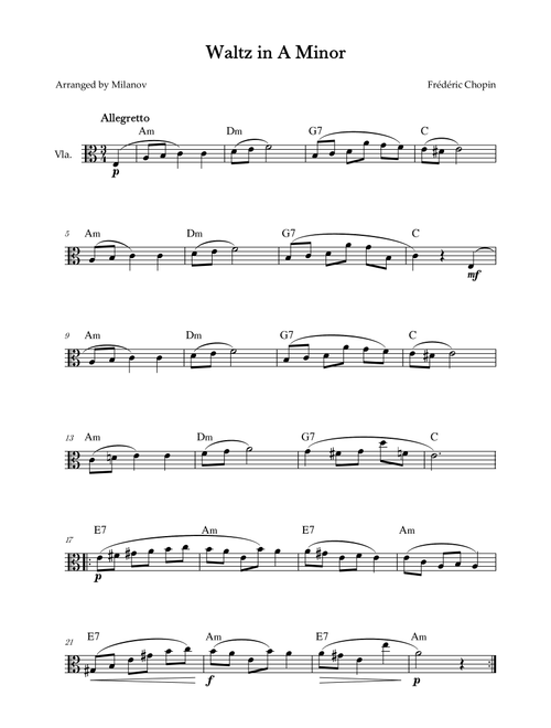 Waltz in A Minor | B. 150, Op. Posth. | Chopin | Viola | Chords (Arr. Milanov) - Frédéric Chopin (Viola Solo)