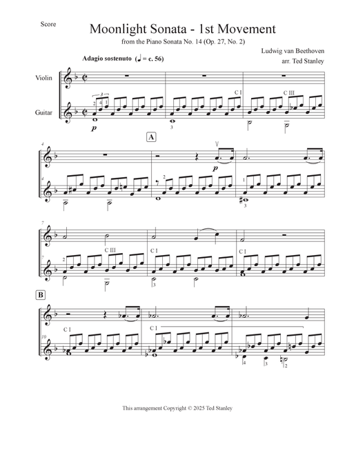 Moonlight Sonata - 1st Movement (arr. violin & guitar) (Arr. Ted Stanley) - Ludwig Van Beethoven (Instrumental Duet)