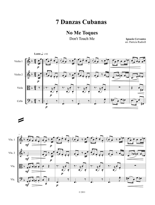 7 Danzas Cubanas, SCORE for string quartet (Arr. Patricia Rudisill) - Ignacio Cervantes (String Quartet)