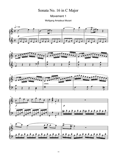 Sonata No.16 Movement 1 K.545 (Arr. Wolfgang Amadeus Mozart) (Piano Solo)