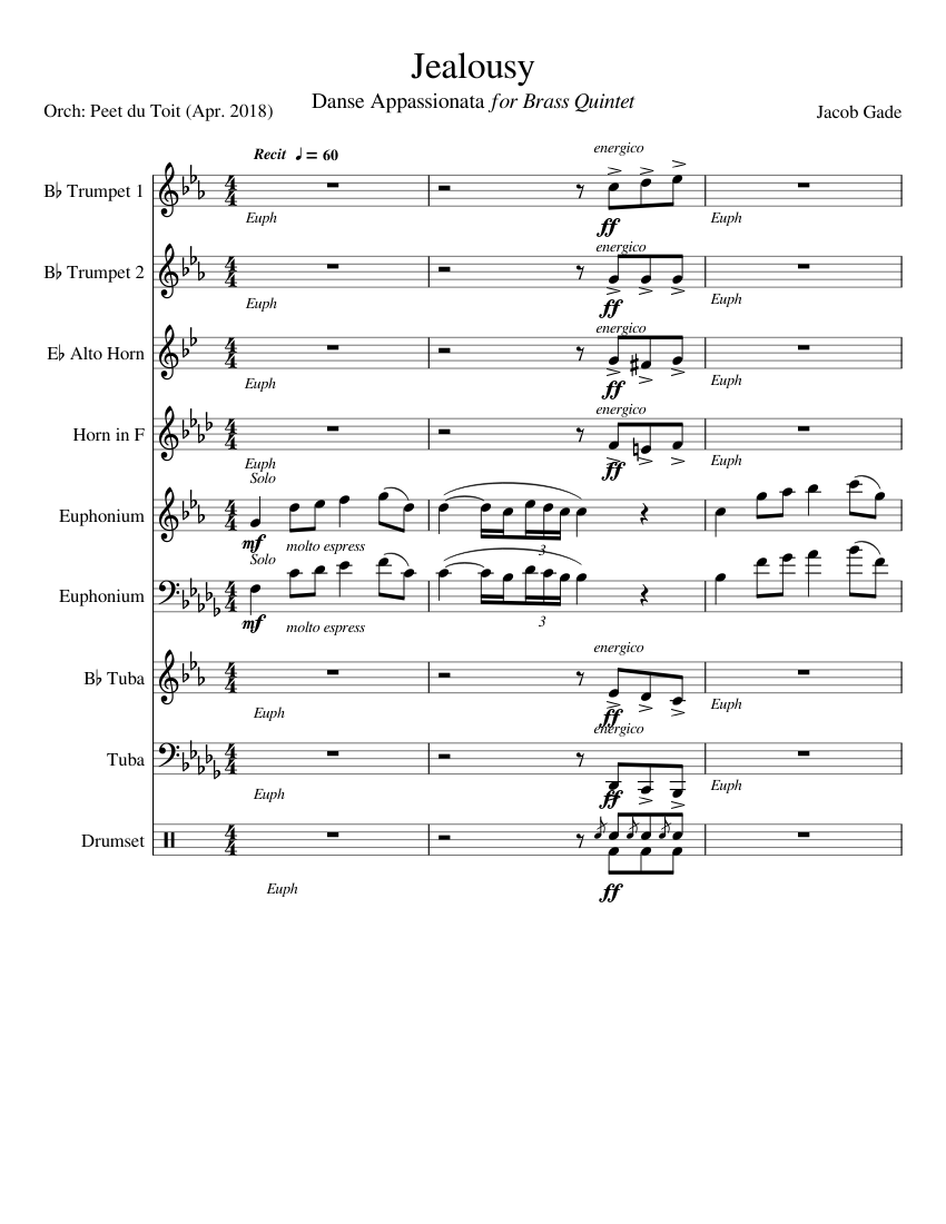 Jealousy - Jacob Gade - Tango for Brass Quintet Sheet music for ...