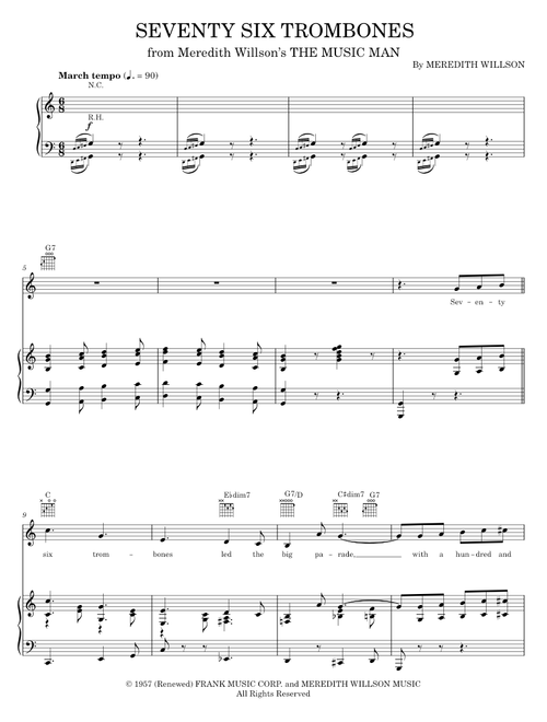 Seventy Six Trombones - Meredith Willson, The Music Man Musical (Piano-Vocal-Guitar)