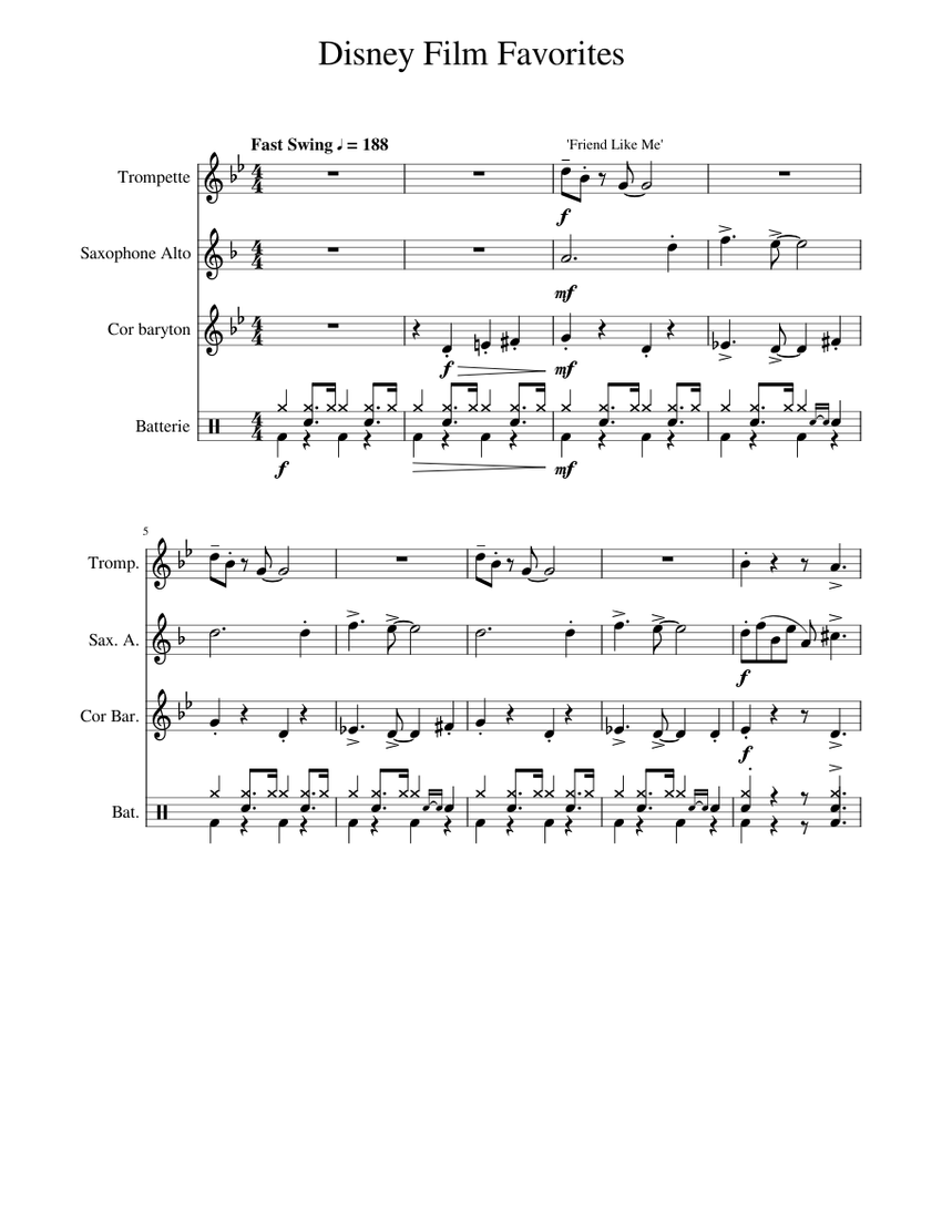 Disney_film_favorites Sheet Music for Saxophone alto, Drum group ...