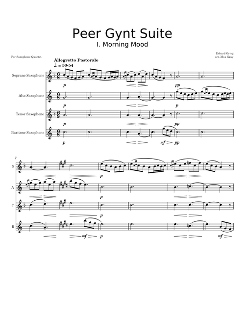 Morning Mood from Peer Gynt Suite No. 1 – Edvard Grieg - Saxophone Quartet