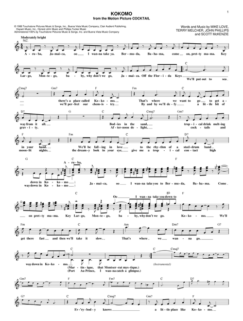 Kokomo - The Beach Boys (Lead Sheet - Fake Book)