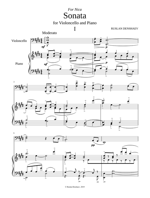 Sonata for Cello and Piano (I and II mvts)