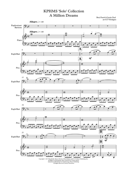 A Million Dreams (Arr. Kevin P Holdgate) - Pink (Instrumental Duet and Piano)