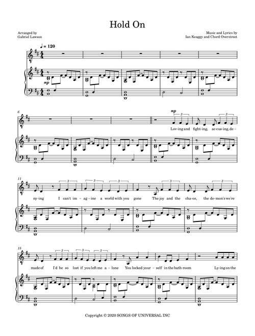 Hold On (Arr. Gabriel Lawson) - Ian Keaggy, Chord Overstreet (Piano Vocal)