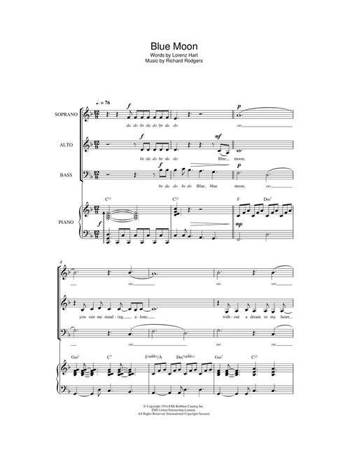 Blue Moon - The Marcels (Piano-Vocal-Guitar (Piano Accompaniment))