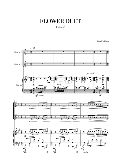 Léo Délibes - Flower Duet (Bb Major) (for French Horn Duet and Piano) (Arr. Cadenza Editions) (French Horn Duet)